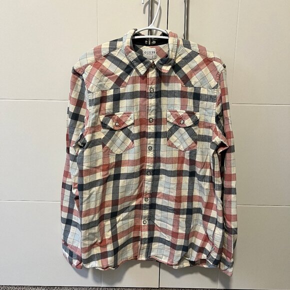 Guess Shirt Jacket  - Beige, red, blue checkered  -  Size:L - Slim fit - Picture 1 of 3